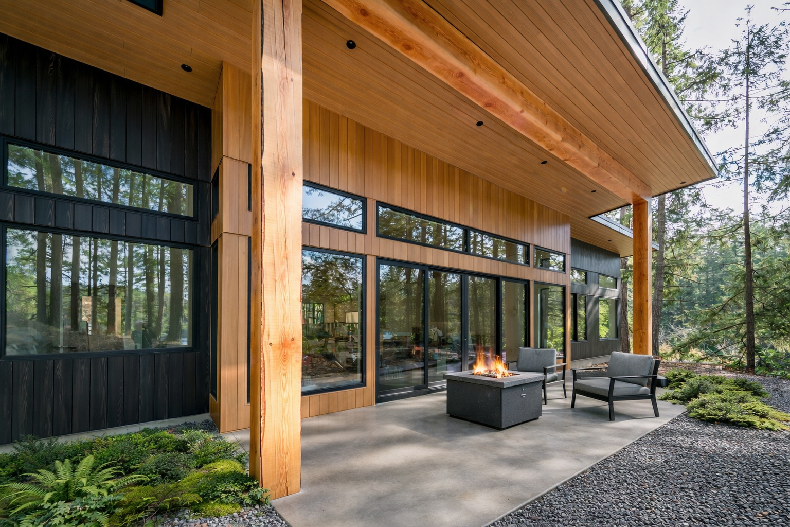 Custom home with modern timber patio