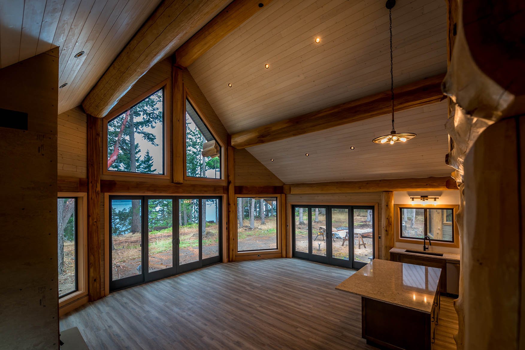 Open Living Space in Custom Log Cabin