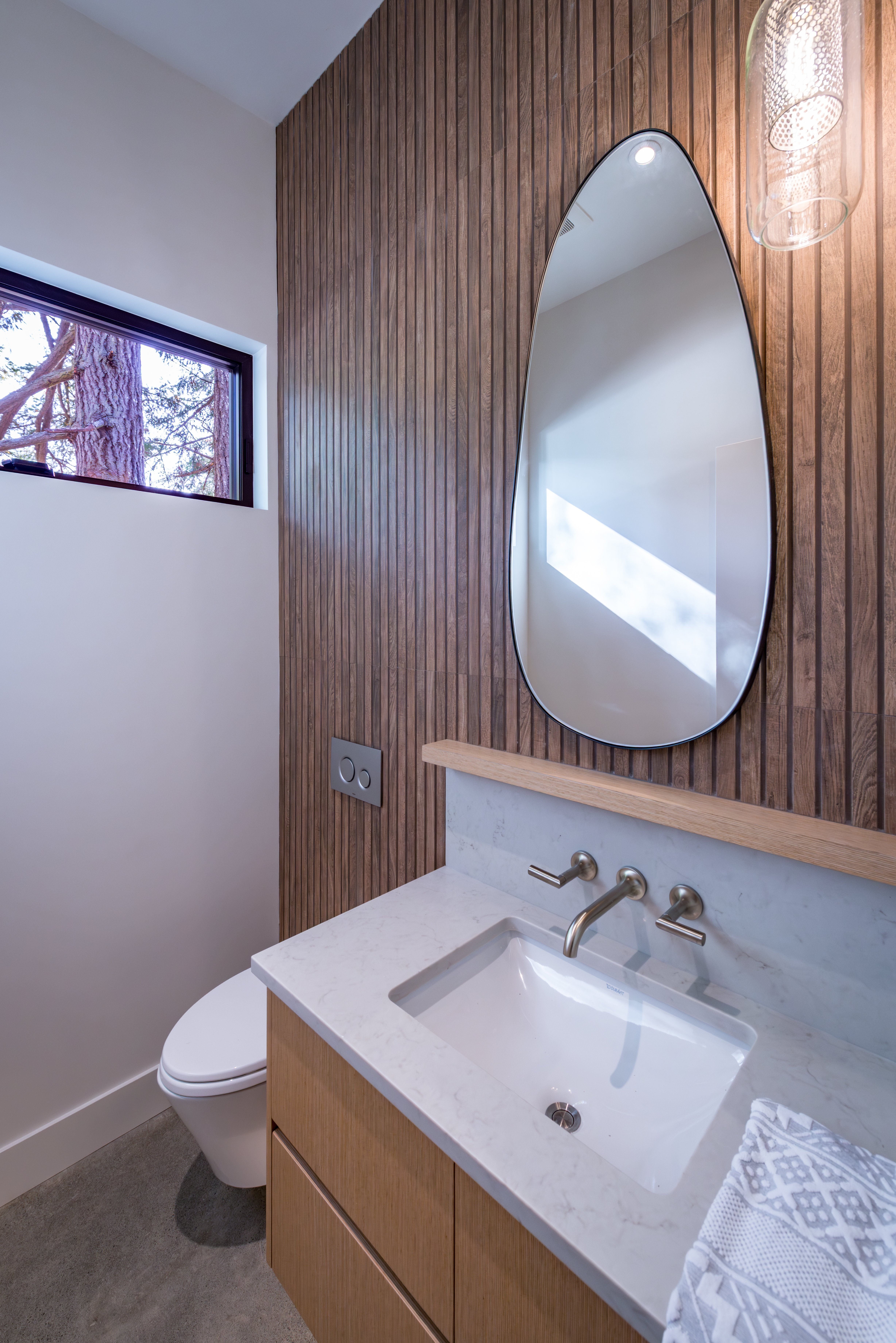 Walnut feature wall Guest bathroom in Victoria BC